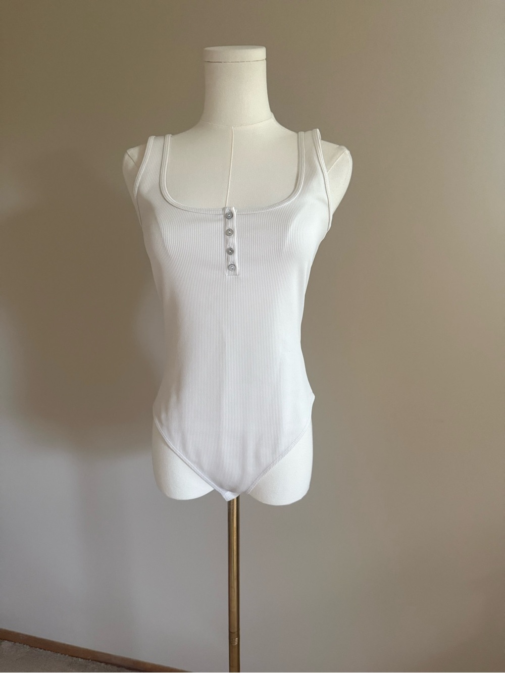H&M White Ribbed Henley Tank Bodysuit